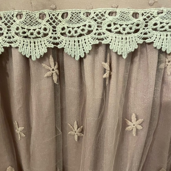 A’reve Modcloth Anthropologie Blush Pink Floral Lace Mesh Crochet Dress size M - Picture 5 of 10